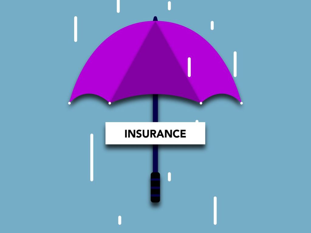 Umbrella labeled Insurance protecting against rain, illustrating asset protection